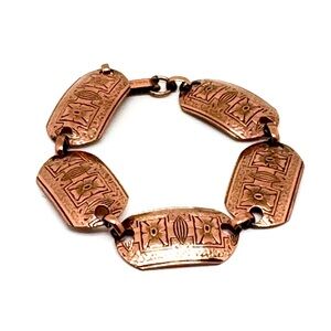 Vintage Copper Link Bracelet with Etched Floral Design